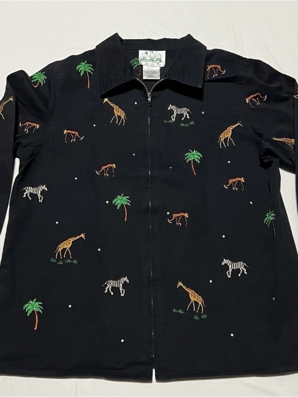 Quacker Factory Black Shirt with Green Embroidery